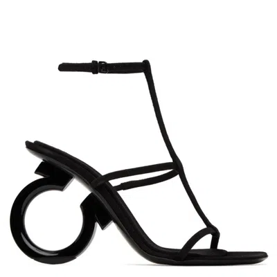 Ferragamo Elina T-strap Gancini Sandals In Black
