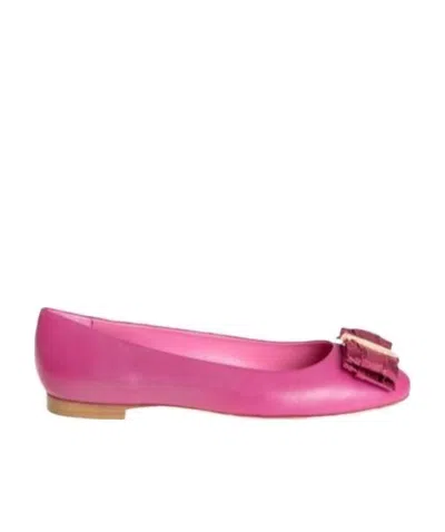 Ferragamo Elinda Series Bow-tie Decorative Flat Shoes In Pink