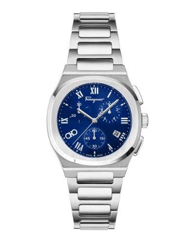 Ferragamo Elliptical Chronograph Watch In Metallic