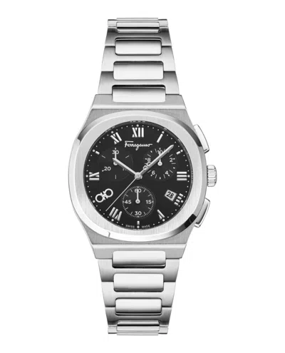 Ferragamo Elliptical Chronograph Watch In Metallic