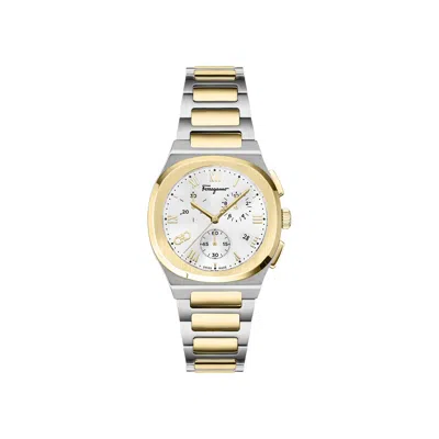 Pre-owned Ferragamo Elliptical Chronograph Watch 'two Tone' | Gold | Men's Size Onesize