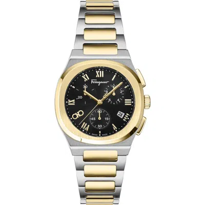 Ferragamo Elliptical Two-tone Bracelet Strap Chronograph Watch, 38mm In Gold