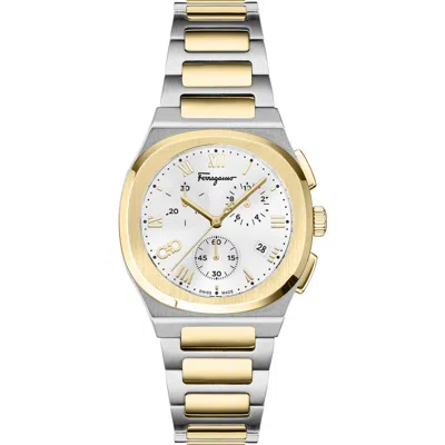 Ferragamo Elliptical Two-tone Bracelet Strap Chronograph Watch, 38mm In Gold
