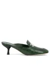 Ferragamo Eloyde 55 Croc-embossed Leather Mules In Green