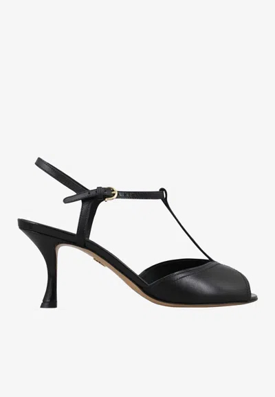 Ferragamo Ely 70 Leather Sandals In Black