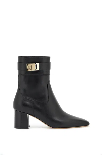 Ferragamo Rol Leather Gancino Buckle Ankle Boots In Black