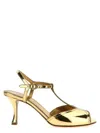 Ferragamo Golden Ely Open Toe Heels In Gold