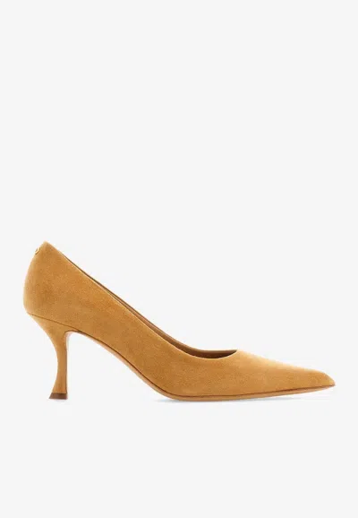 Ferragamo Elydea 70 Pointed Suede Pumps In Camel
