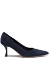 Ferragamo Pointed Toe Stiletto Heel Suede Pumps In Blue