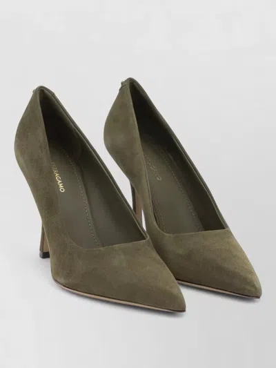 Ferragamo Elydea 95mm Pointed Toe Suede Pumps In Green