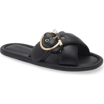 Ferragamo Elyzia Nappa Leather Slides Gold Detail In Black