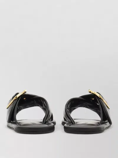 Ferragamo Elyzia Nappa Leather Slides Gold Detail In Black