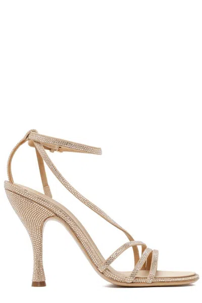 Ferragamo 105mm Crystal-embellished Leather Sandals In Beige