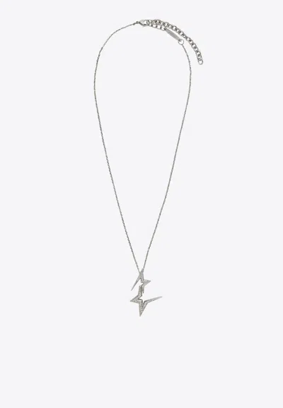 Ferragamo Embellished Double Star Chain Necklace In Silver