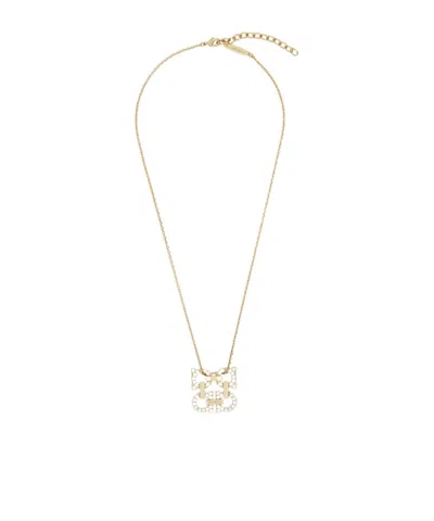 Ferragamo Crystal Embellished Four Gancini Pendant Necklace In Golden