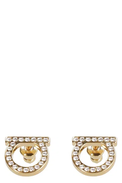 Ferragamo Embellished Gancini Earrings In Gold