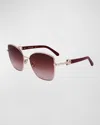Ferragamo Embellished Gancini Metal Cat-eye Sunglasses In Rose Gold/wine Gradient