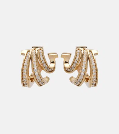 Ferragamo Triple Gancini Earrings With Crystals In Gold