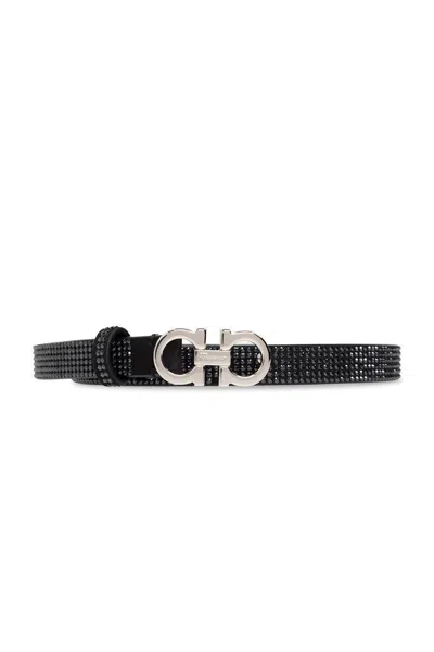 Ferragamo Salvatore  Embellished Logo Buckle Belt In Black