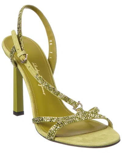 Ferragamo Embellished Suede Sandal In Green