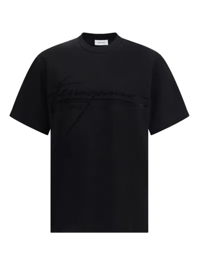 Ferragamo Crew Neck Graphic Print Short Sleeves T-shirt In Black