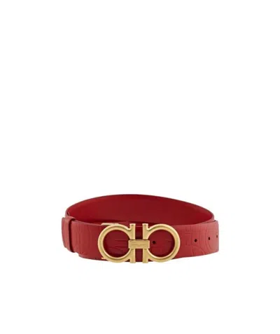 Ferragamo Embossed Belt In Red