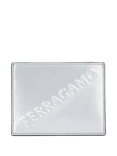 Ferragamo Embossed Card Holder In Silver