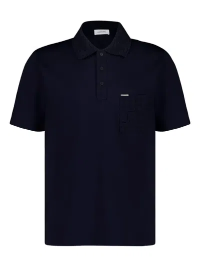 Ferragamo Embossed-collar Pocket Polo Shirt In Black