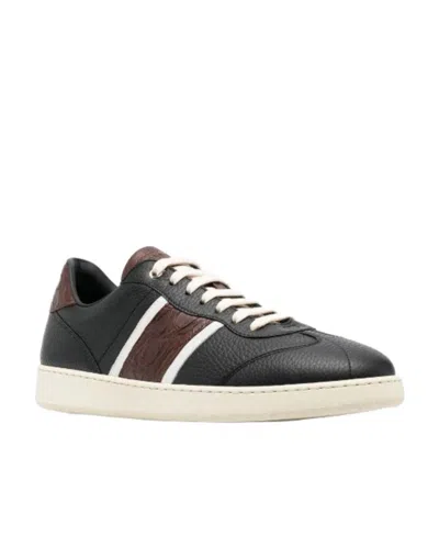 Ferragamo Embossed-crocodile Leather Sneakers In Black