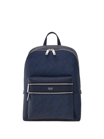 Ferragamo Embossed Gancini Backpack In Blue