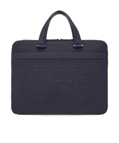 Ferragamo Embossed Gancini Briefcase (s) In Blue