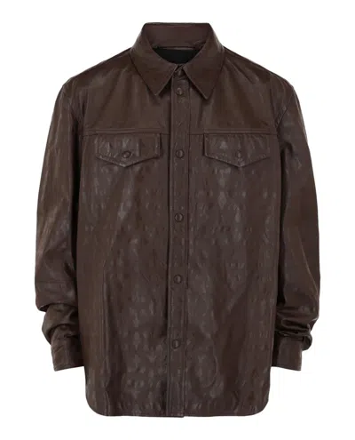 Ferragamo Embossed Gancini Leather Shirt Jacket In Brown
