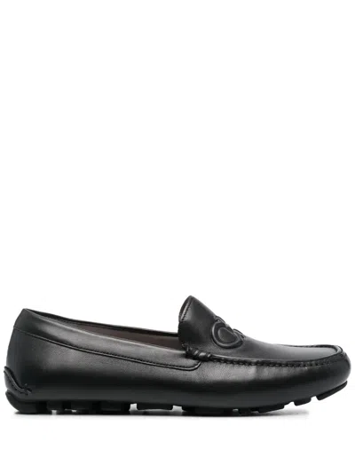 Ferragamo Embossed-gancini Loafers In Black