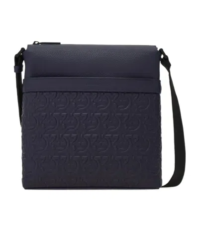 Ferragamo Embossed Gancini Messenger Bag In Blue