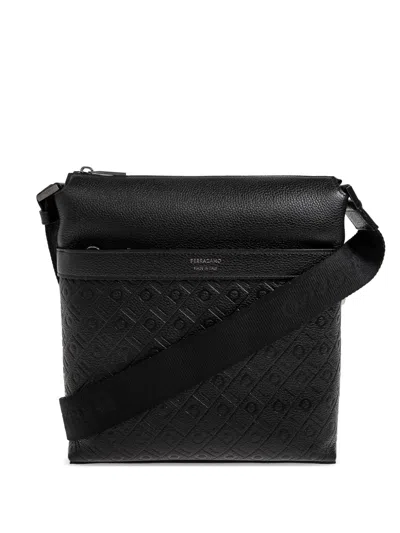 Ferragamo Embossed Gancini-pattern Tote Bag In Black