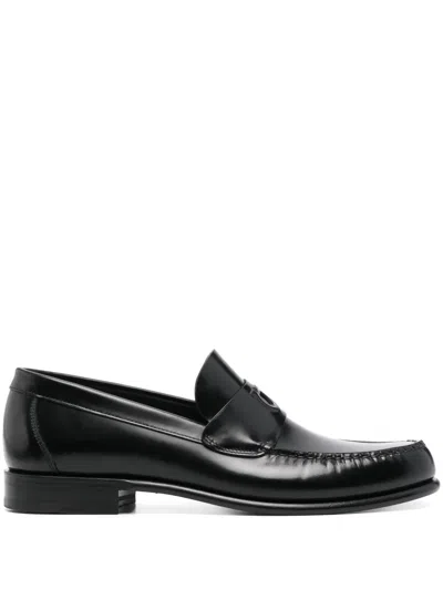 Ferragamo Embossed-gancio Loafers In Black