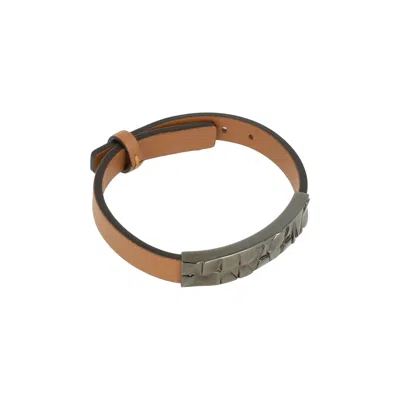 Pre-owned Ferragamo Embossed Geometric Accent On A Leather Bracelet 'brown' | Men's Size Onesize
