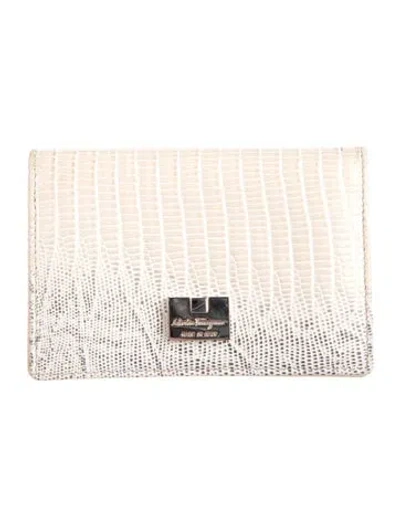 Pre-owned Ferragamo Embossed Leather Animal Print Card Holder In Neutrals