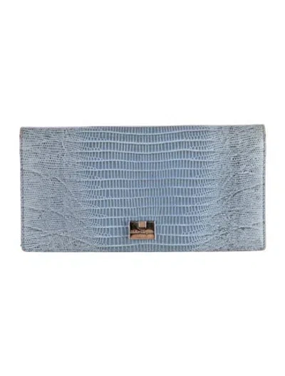 Pre-owned Ferragamo Embossed Leather Animal Print Continental Wallet In Blue