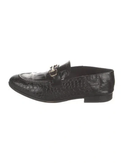 Pre-owned Ferragamo Embossed Leather Animal Print Loafers In Black