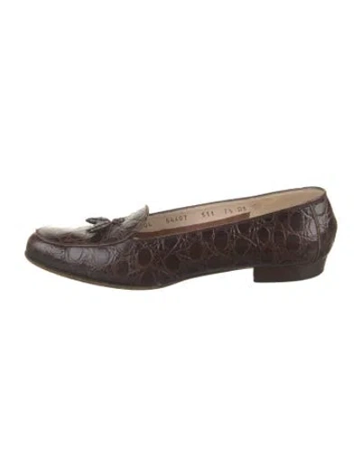 Pre-owned Ferragamo Embossed Leather Animal Print Loafers In Brown