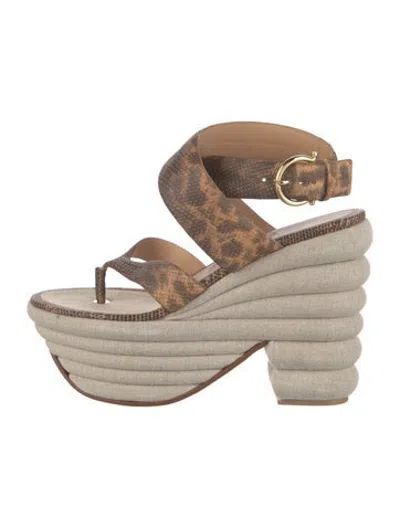 Pre-owned Ferragamo Embossed Leather Animal Print Sandals In Brown