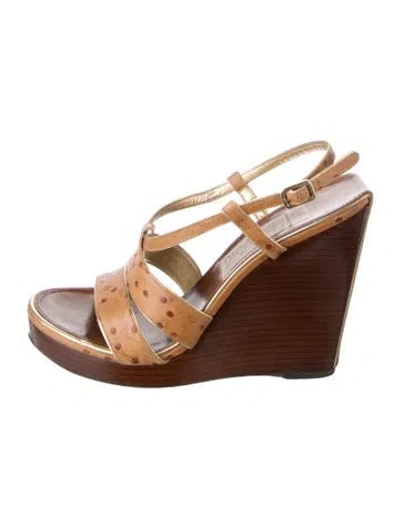 Pre-owned Ferragamo Embossed Leather Animal Print Sandals In Neutrals