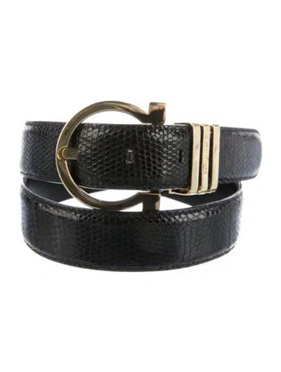 Pre-owned Ferragamo Embossed Leather Belt Kit In Black