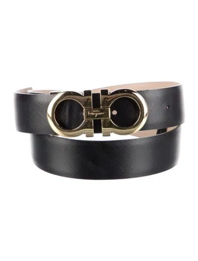 Pre-owned Ferragamo Embossed Leather Belt Kit In Black
