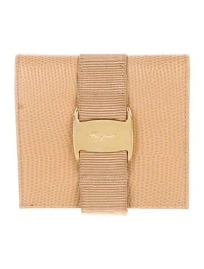 Pre-owned Ferragamo Embossed Leather Compact Wallet In Neutrals