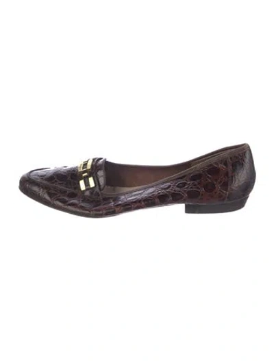 Pre-owned Ferragamo Embossed Leather Flats In Brown