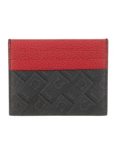 Pre-owned Ferragamo Embossed Leather Graphic Print Card Holder In Grey/red