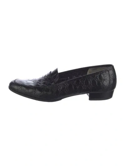 Pre-owned Ferragamo Embossed Leather Loafers In Black