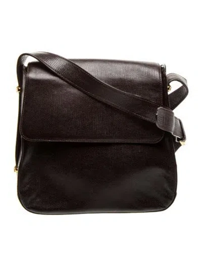 Pre-owned Ferragamo Embossed Leather Messenger Bag In Black